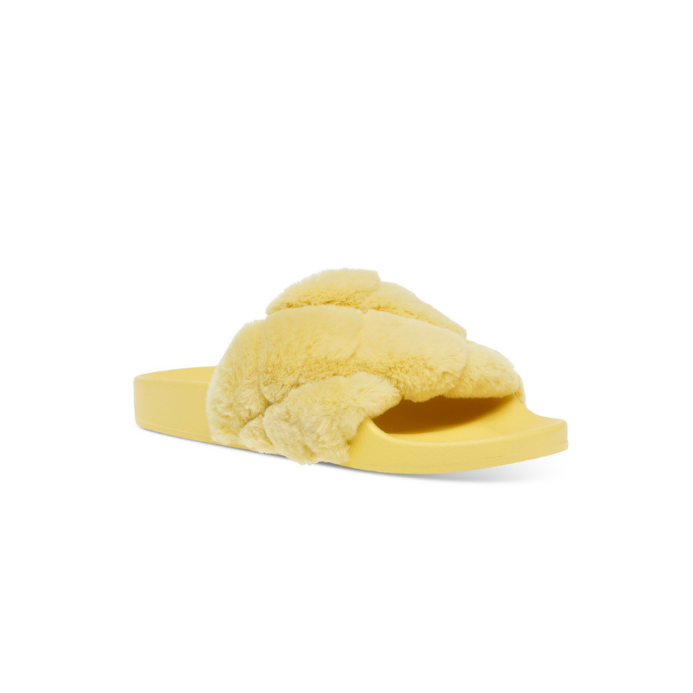 Steve Madden Snooze-Q Quilted Plush Pool Slide Slippers Yellow Size 9 240008